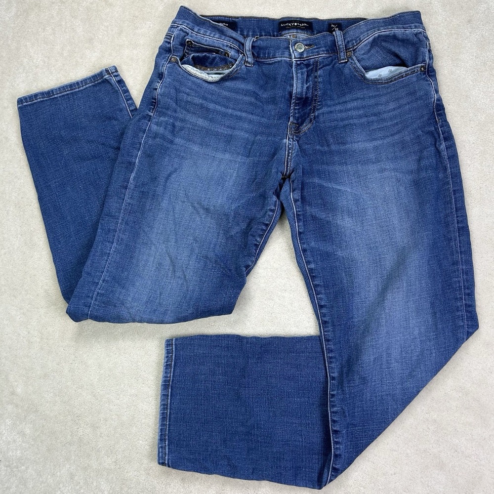 Lucky Brand Jeans Mens 34x32 Blue Denim 221 Straight Medium Wash Stretch